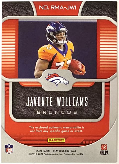 Javonte Williams 2021 Panini Playbook Football Denver Broncos Rookie