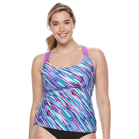 Plus Size Zeroxposur Striped Racerback Tankini Top Racerback Tankini