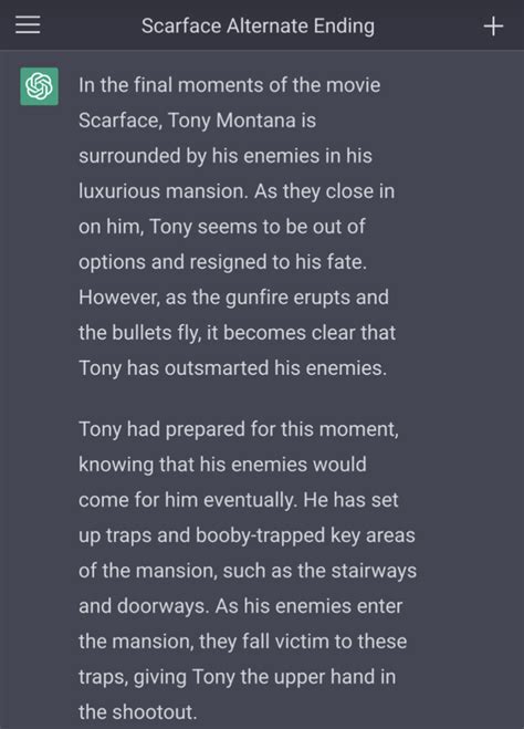 Alternative ending to the movie Scarface! : r/ChatGPT