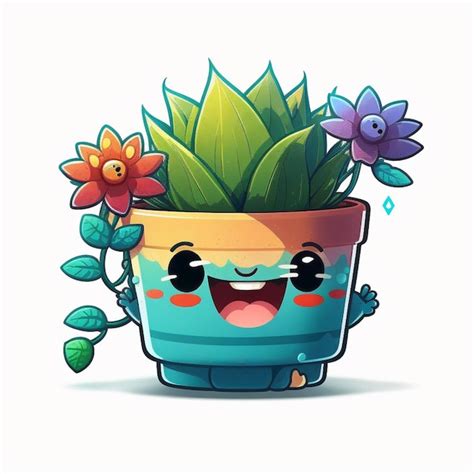 Premium Photo Cartoon Potted Plant With A Happy Face And A Flower