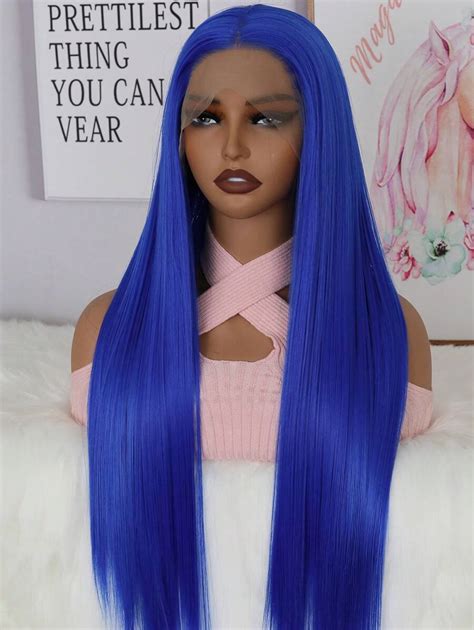 134 Royal Blue Synthetic Lace Front Wig Long Straight Natural Hairline