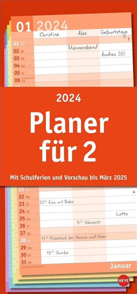 Basic Planer für zwei 2024 Praktischer Wandplaner für 2 mit 3 Spalten