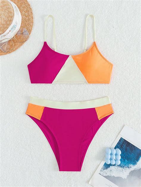 Color Block Two Piece Swimsuit Carnival Shein Usa