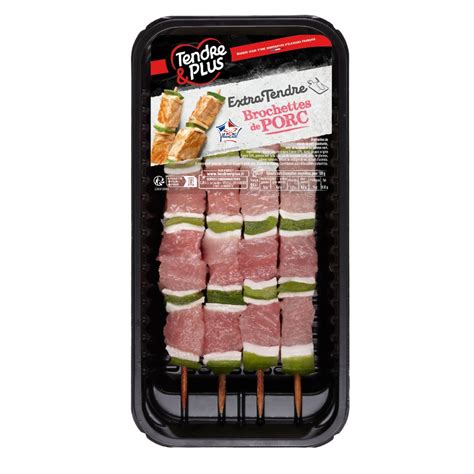 TENDRE PLUS Brochettes de porc extra tendres 4 pièces 320g pas cher