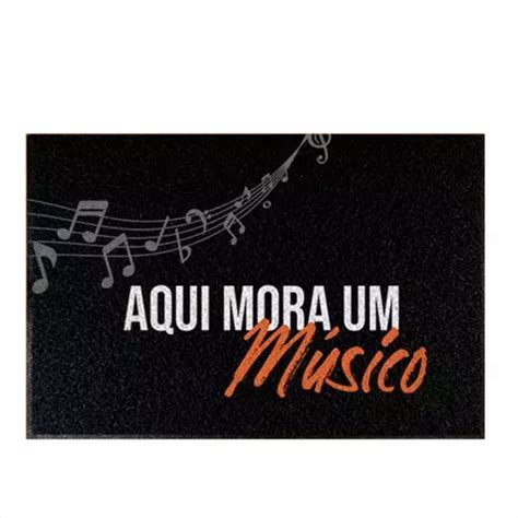 Tapete Capacho Decorativo Aqui Mora Um Músico Cor Preto Desenho do