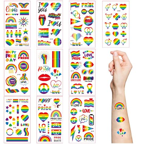 LGBT Pride Rainbow Temporäre Tattoos 10 Blatt gemischte Regenbogen