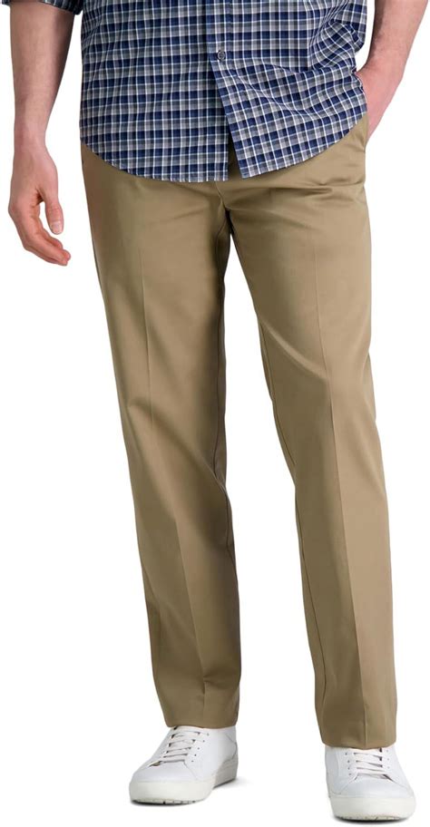 Haggar Mens Premium No Iron Khaki Straight Fit Flat Front Casual Pant