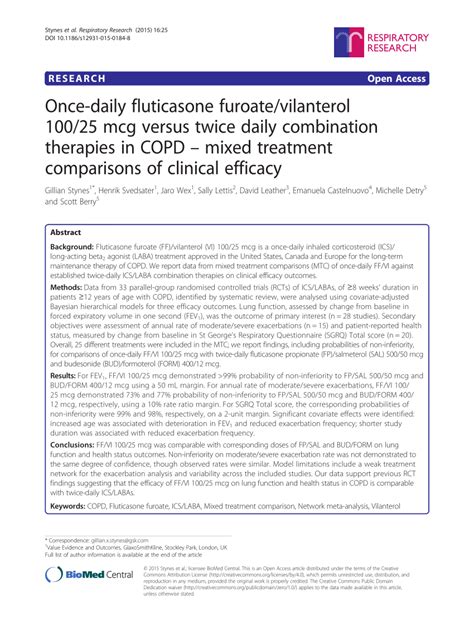 Pdf Once Daily Fluticasone Furoatevilanterol 10025 Mcg Versus Twice Daily Combination