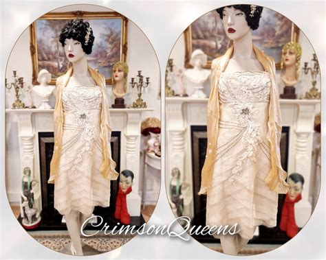 Pale Gold Cream Vintage 1920 S Great Gatsby Sequinned And Beaded Sue