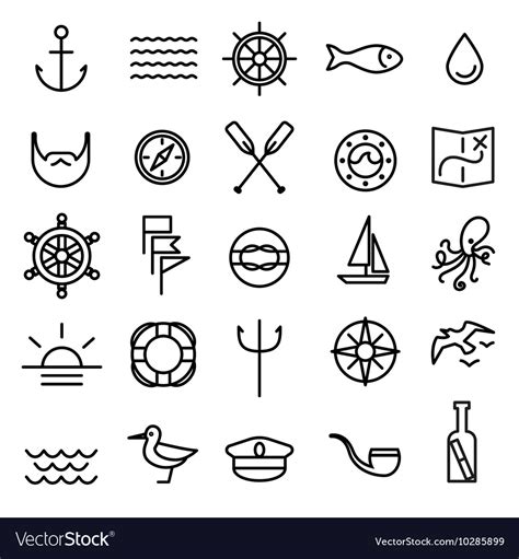 Nautical Marine Line Icons Set Royalty Free Vector Image