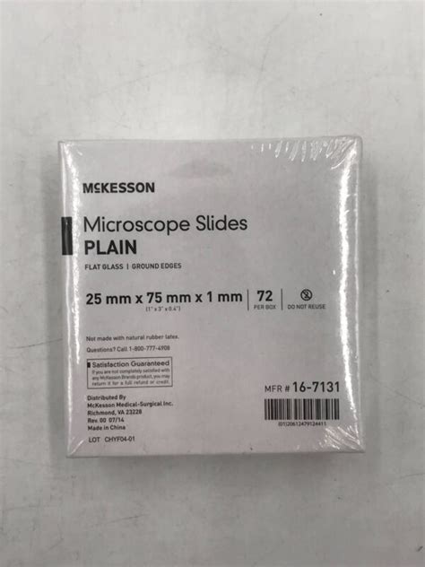 Mckesson 16 7131 Microscope Slides Plain Flat Glass Ground Edges 25mm X 75mm X 1mm 72 Box Gb