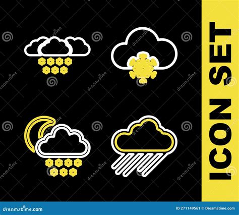 Set Line Cloud With Snow Rain And Moon And Icon Vector Stock Vector