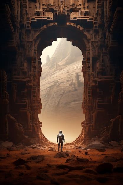 Premium Photo An Astronaut Exploring A Colossal Ancient Alien Ruin On