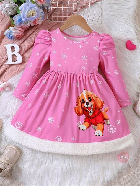 SHEIN Vestido De Mezcla De Peluche Impreso De Dibujos Animados De Paw