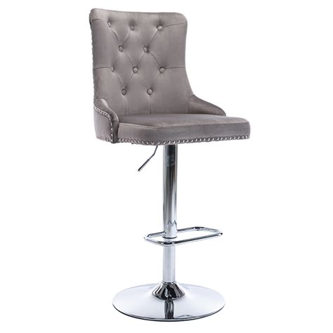 Antrim Velvet Fabric Bar Stool In Silver Grey Furniture In Fashion