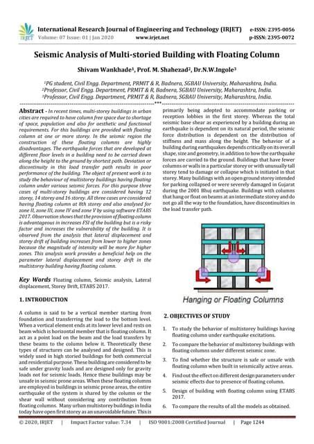 Irjet Seismic Analysis Of Multi Storied Building With Floating Column Pdf