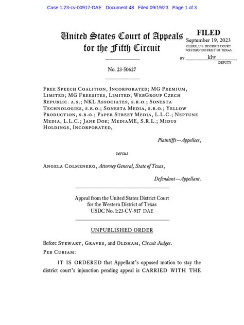 Hb 1181 Fifth Circuit Coa Stay Of Injunction Pdf United States