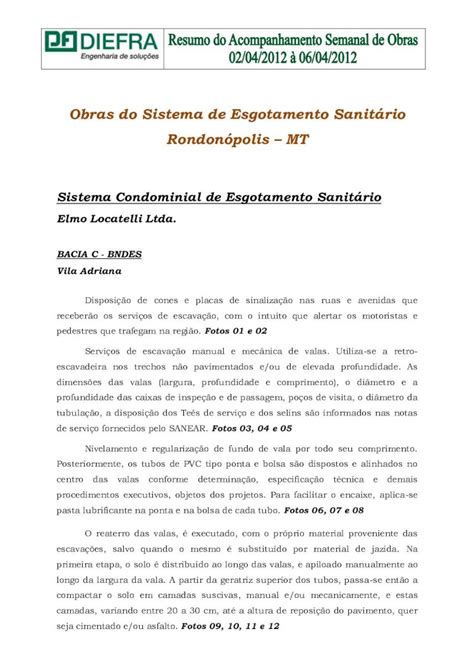 PDF Obras do Sistema de Esgotamento Sanitário Relat rio semanal pdf