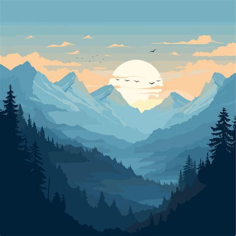 Hermoso Paisaje Nocturno De Monta A Verde Vector Ilustraci N Plana