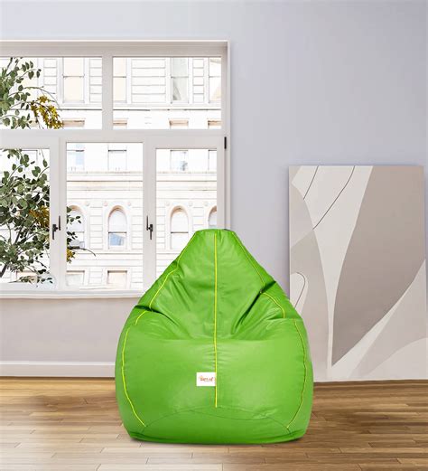 Buy Classic Xxl Leatherette Bean Bag With Beans In Yellow Piping Neon