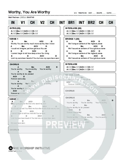 Worthy You Are Worthy Chords PDF (The Worship Initiative) - PraiseCharts