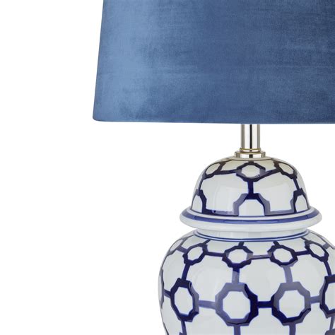 Acanthus Blue And White Ceramic Lamp With Blue Velvet Shade Wholesale