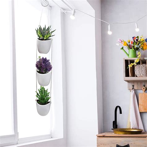 Kurtzy 3 Pots De Fleurs Suspendus Pot Mural Avec Corde Blanche