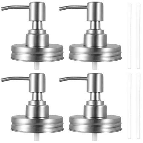 Lzvxtym 4pcs Mason Jar Soap Dispenser Lids With Pumps Lotion Dispenser Lids Leakproof Rustproof