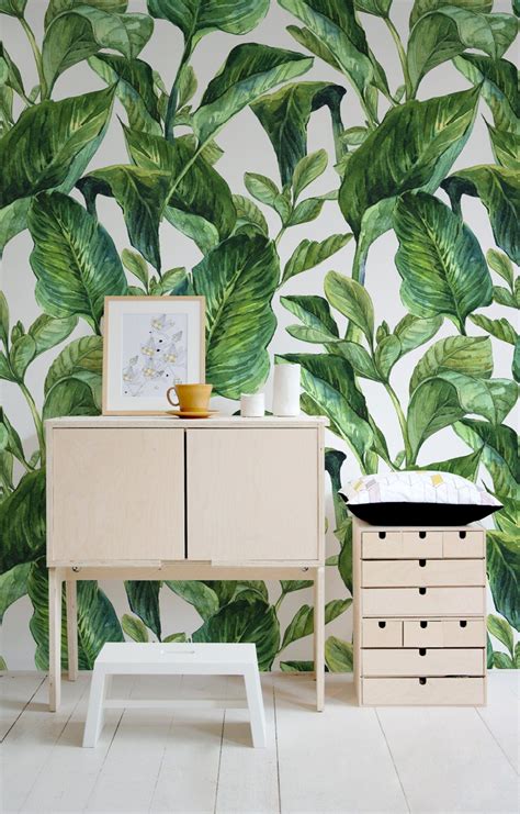 Papier Peint Auto Adh Sif Mural Amovible De Feuilles Tropicales Fl