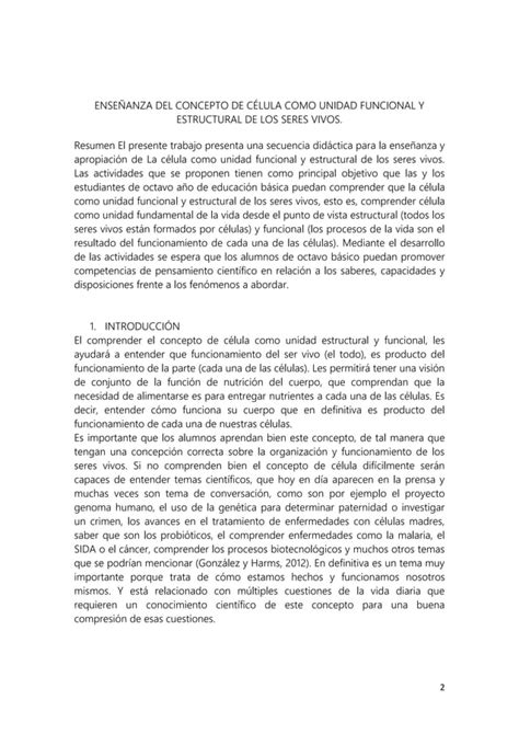 secuencia didáctica La célula como unidad estructural y funcional de