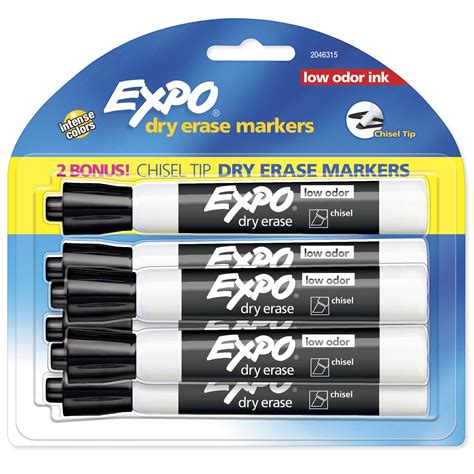 Expo Low Odor Dry Erase Markers Chisel Tip Easy Broad Writing Black