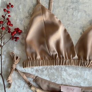 Beige Silk Lingerie Set Silk Bralette Thong Set Pure Silk Satin Bra Briefs Intimates