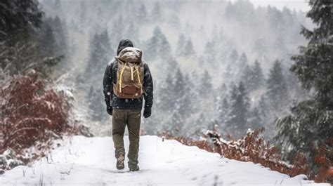 Vista de corpo inteiro do alpinista masculino por trás andando através