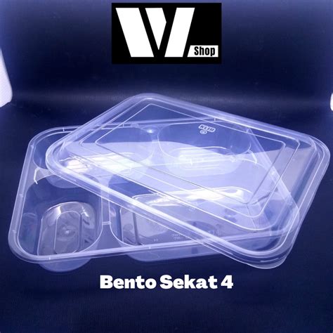 Jual Kotak Bento 4 Sekat Thinwall Klir Tempat Makanan Plastik Kotak