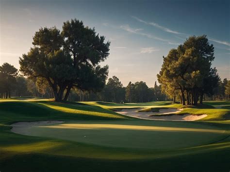 Premium Photo A Golf Course With Trees And A Green And A Hole With A