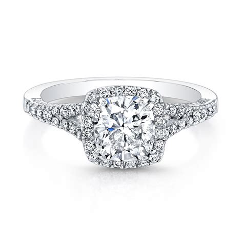 Halo Cushion Diamond Engagement Ring Split Shank 26989 W