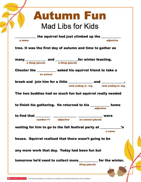 Mad Libs Printable Free Printable