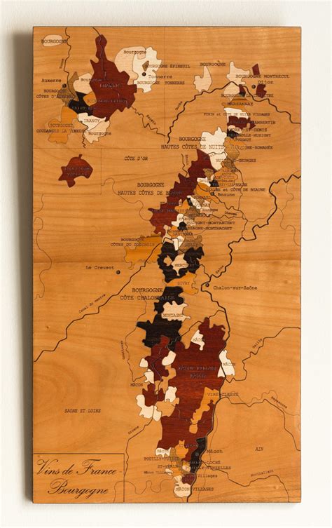 Wine Map, BOURGOGNE Wines, Natural Wood, MARQUETERY, Gift Idea ...