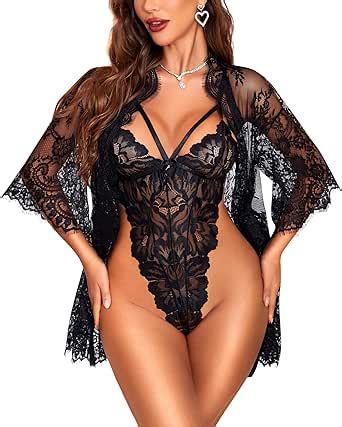 Amazon Rslove Sexy Womens Lingerie Set Piece Lace Kimono Robe