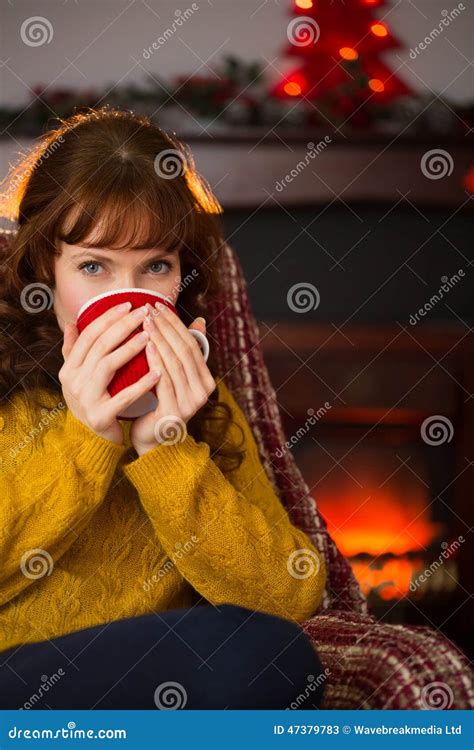 Beauty Redhead Drinking Hot Drink At Christmas Stock Image Image Of Life Lifestyle