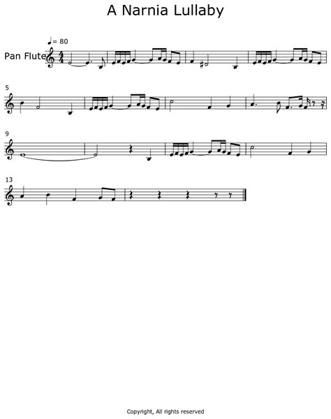 A Narnia Lullaby Sheet Music For Pan Flute