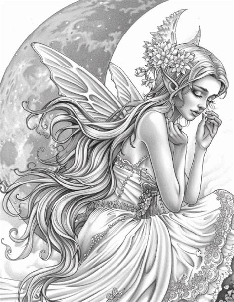 Moon Fairy Coloring Book Fairy Tale Activity Book Adult Coloring Pages Creative Drawing Fantasy