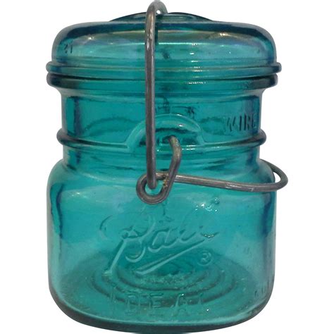 Ball Bicentennial Half Pint Green Teal Blue Glass Canning Jar Wire Bale