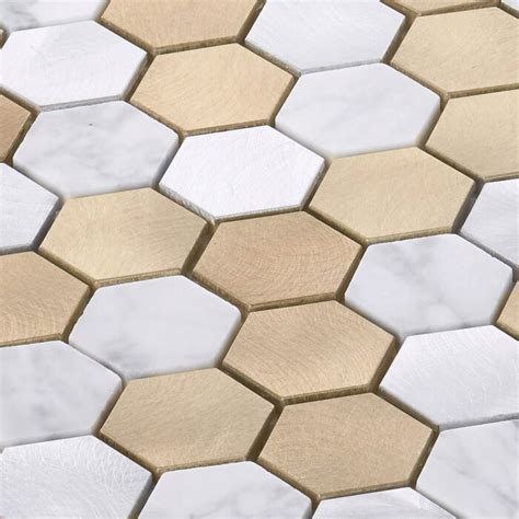 Modket White Calacatta Marble Champagne Gold Metallic Hexagon Mosaic