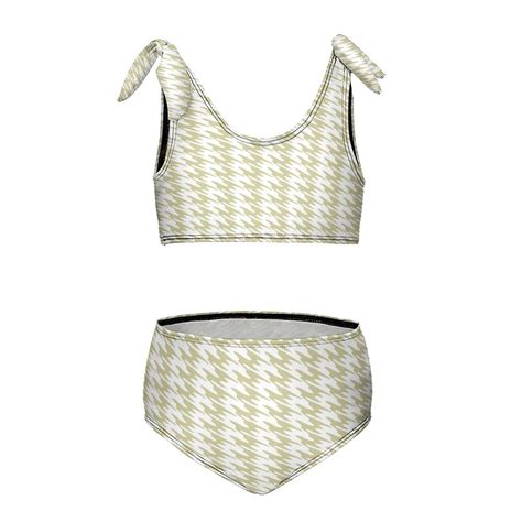 Aesthetic Green Beige And White Ripple Girl S 2 Piece Bikini Set Beach Sport Swimsuit Swimwear 7