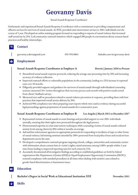 Sexual Assault Response Coordinator Resume Cv Example And Writing Guide