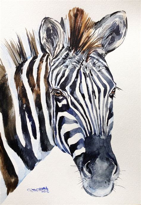 Original Watercolor Painting Zebra Portrait Wildlife Animal Zebra Art