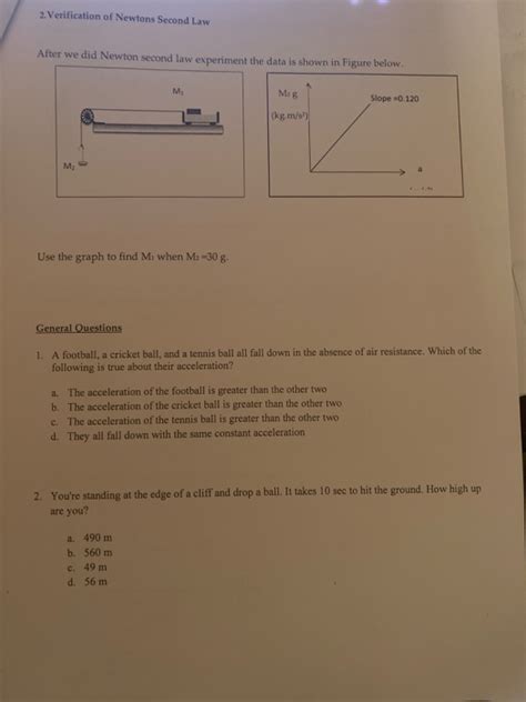 Solved 2 Verification Of Newtons Second Law After We Did