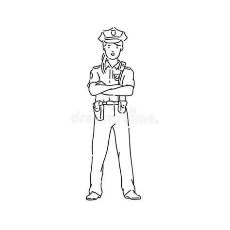 Police Officer Woman In Professional Uniform Line Art Style Character