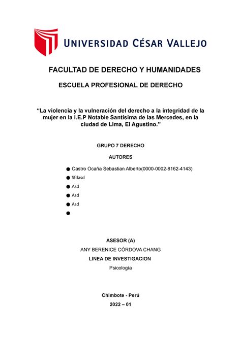 Investigación Asdads Facultad De Derecho Y Humanidades Escuela Profesional De Derecho “la